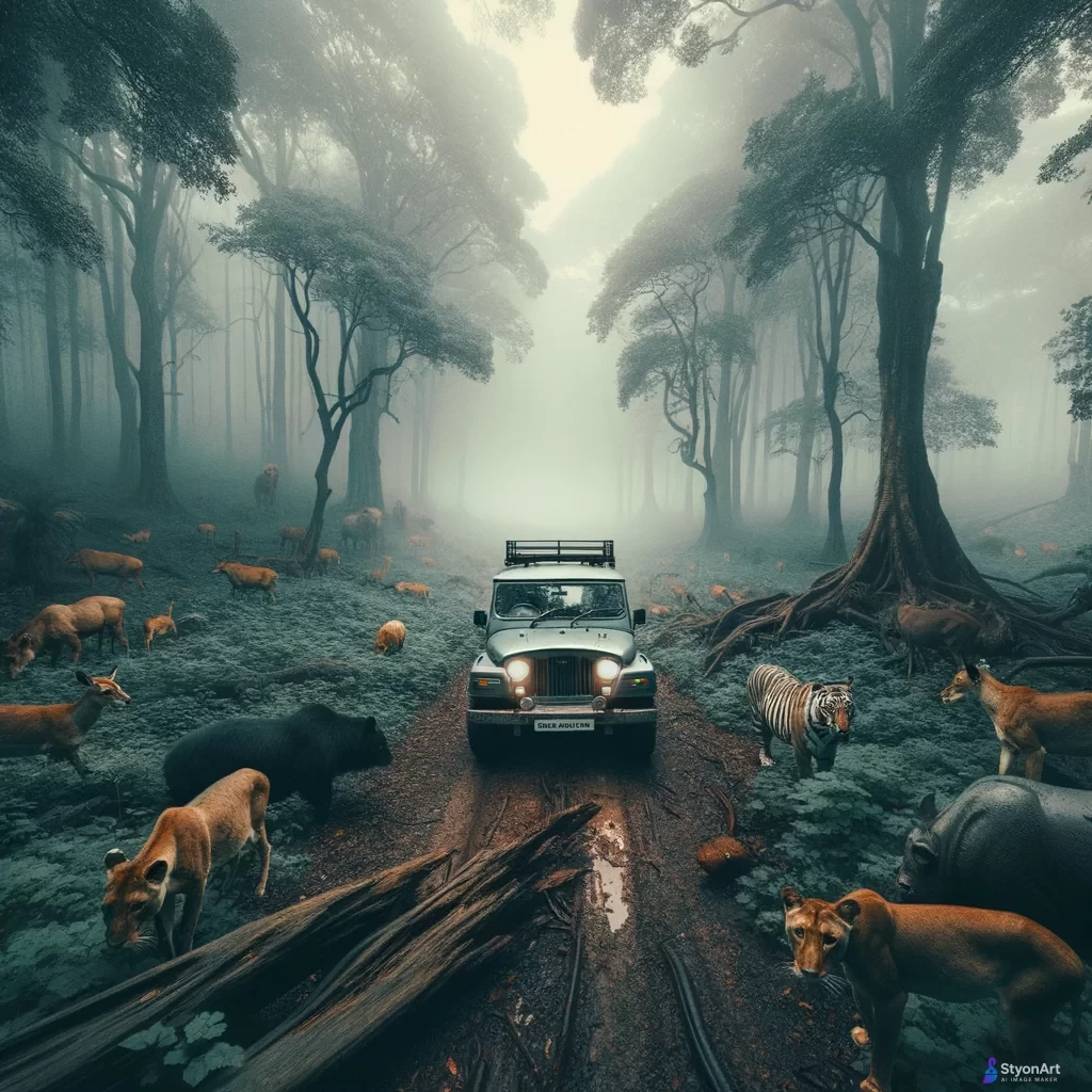 O masina intr o padure plina cu animale