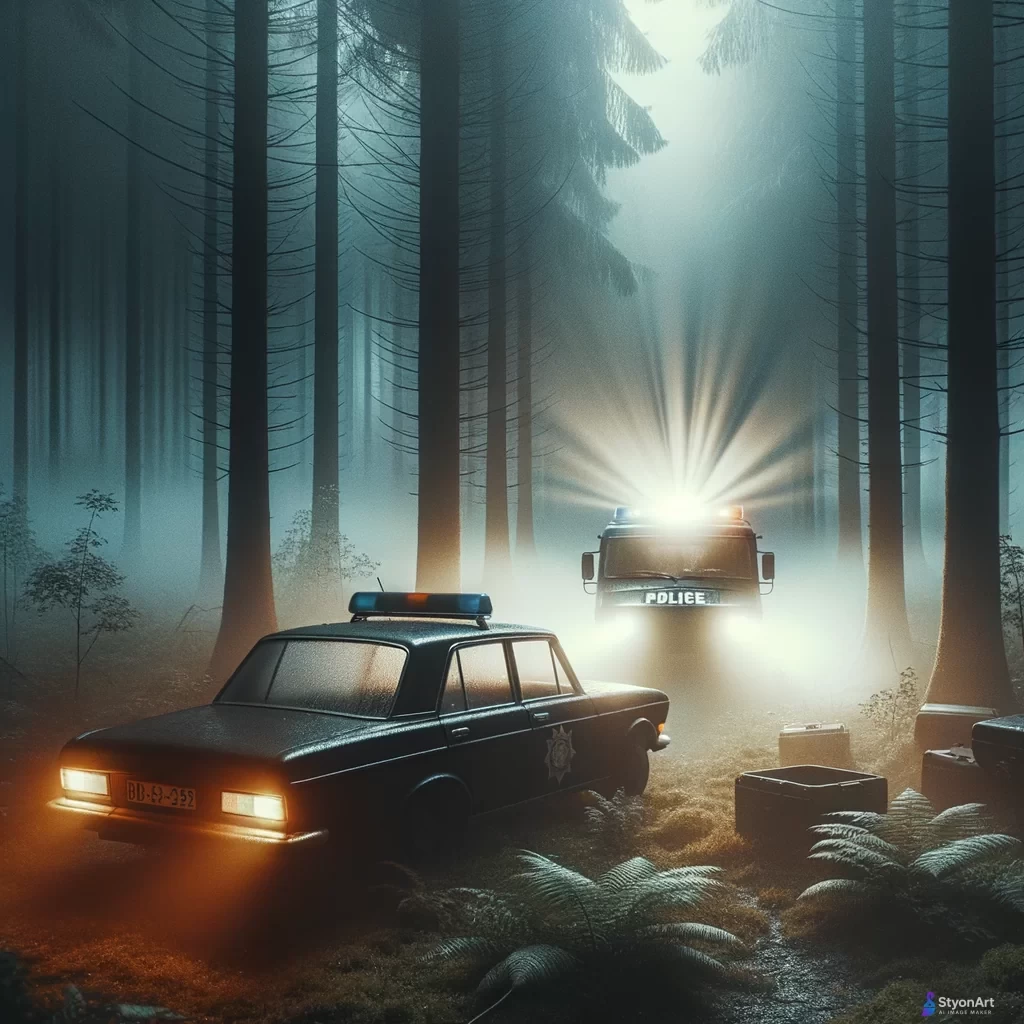 O masina intr o padure si langa o masina de politie