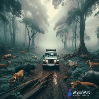 O masina intr o padure plina cu animale