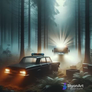 O masina intr o padure si langa o masina de politie