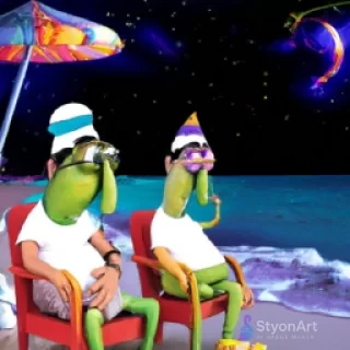 caricatura 2 indragostiti pe o plaja in dubai