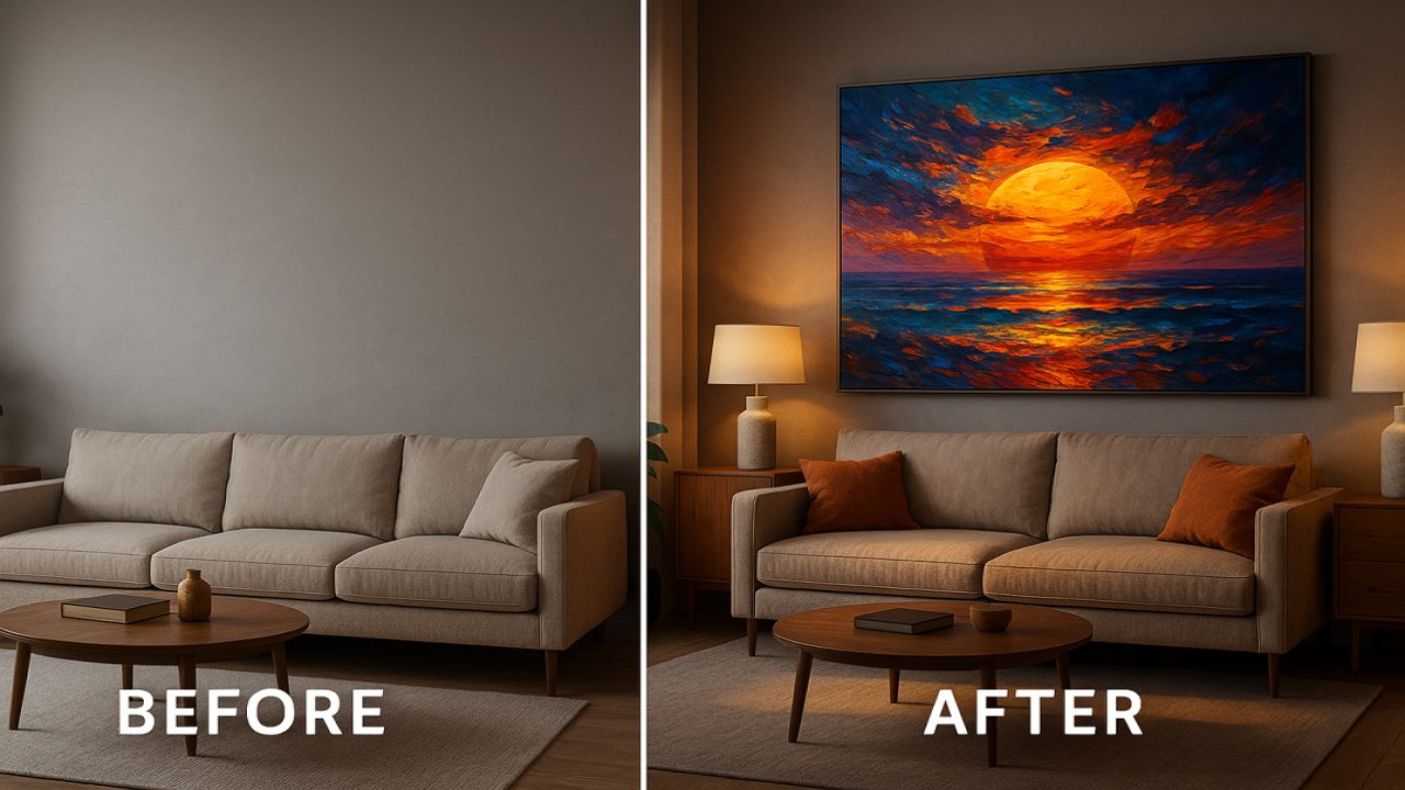 🌿 Transform Your Space — The Subtle Power of Wall Art in Interior Design